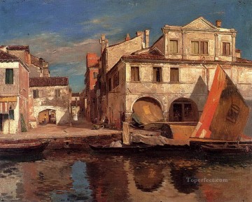 Kanalszene In Chioggia Mit Bragozzo Canal Scene in Chioggia with Bragozzo Gustav Bauernfeind Orientalist Oil Paintings